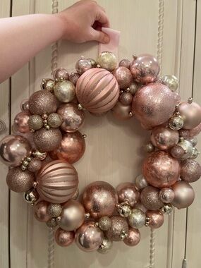 Holiday Pink and Rose Gold Ornament Wreath